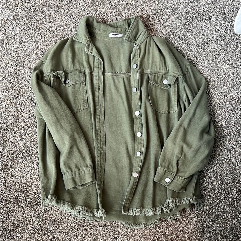 Zeagoo Olive Green Jean Jacket